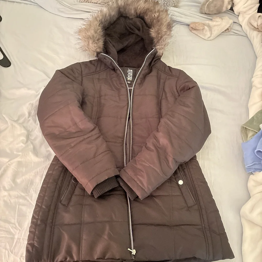 Black Jacket with Faux Fur Hood - Picture 1 of 3